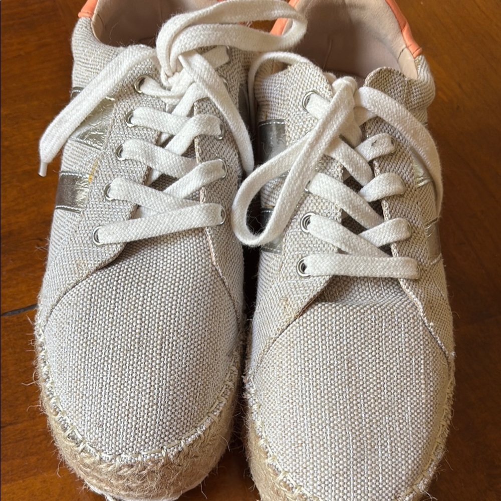 Beige Canvas Sneakers with Silver Accents
